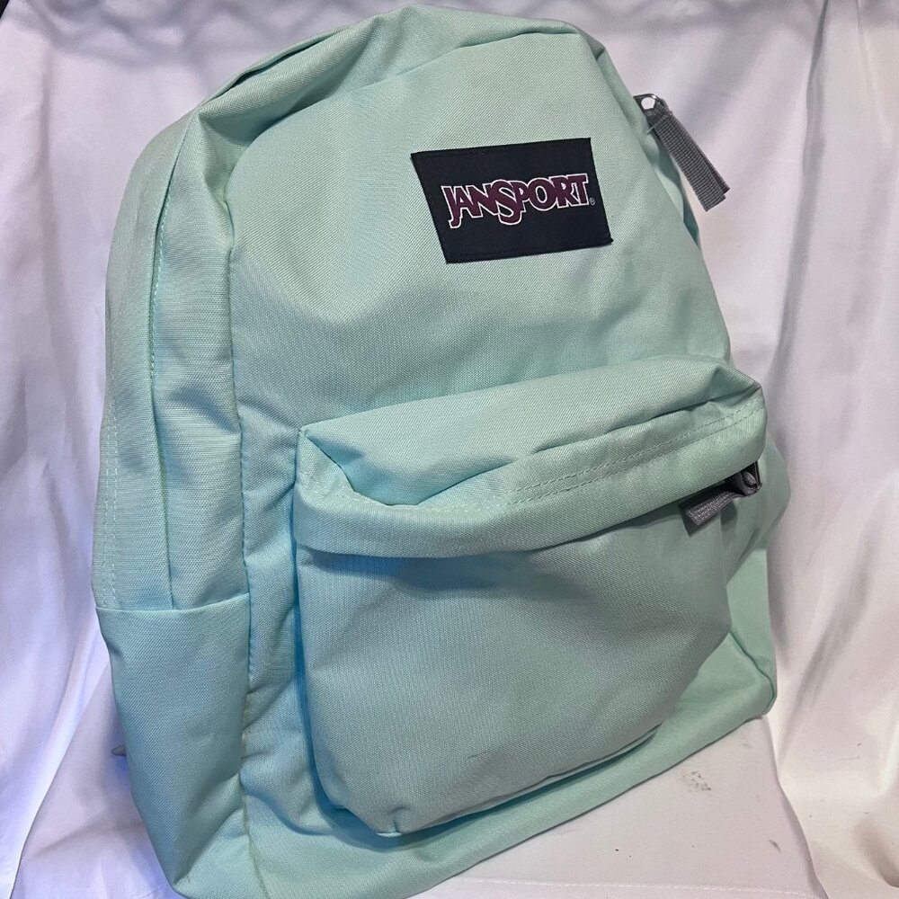 Jansport Light Pale Mint Green Backpack-Padded Shoulder Straps-Lightweight-Schoo